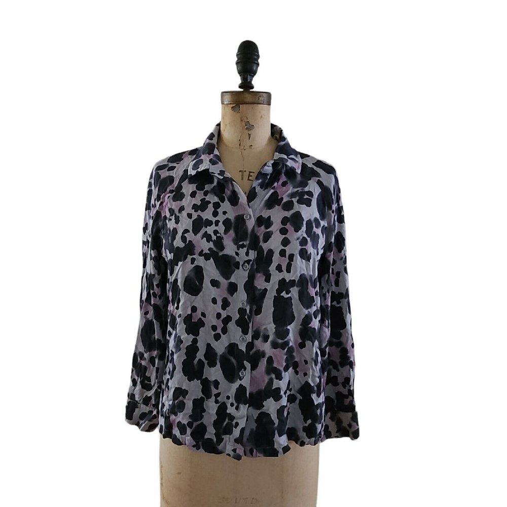 Cloth & Stone Leopard Animal Print Button Front Shirt Top S EUC